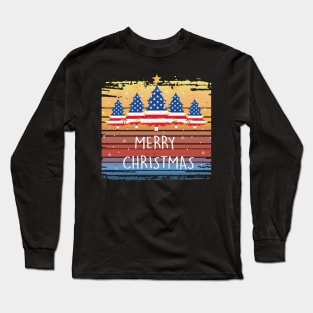 American Flag Christmas Lights Xmas Snowflakes Long Sleeve T-Shirt